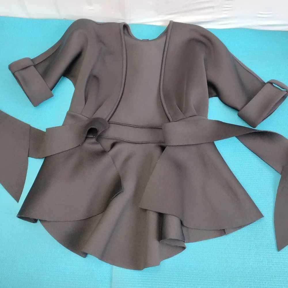 Forever 21 Womens Peplum Stretchy Tie Jacket Blouse Size S
